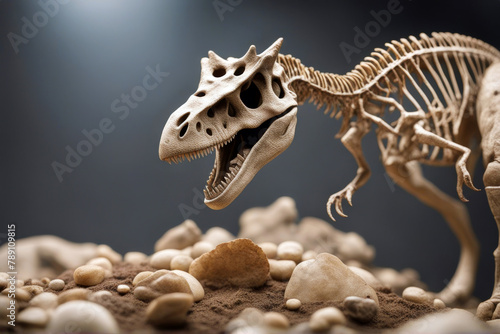 Dinosaur fossil skeleton science vertebrate reptile skeletal prehistoric fierce tail archaeology history museum animal record paleontology stone brown real vertebra photo