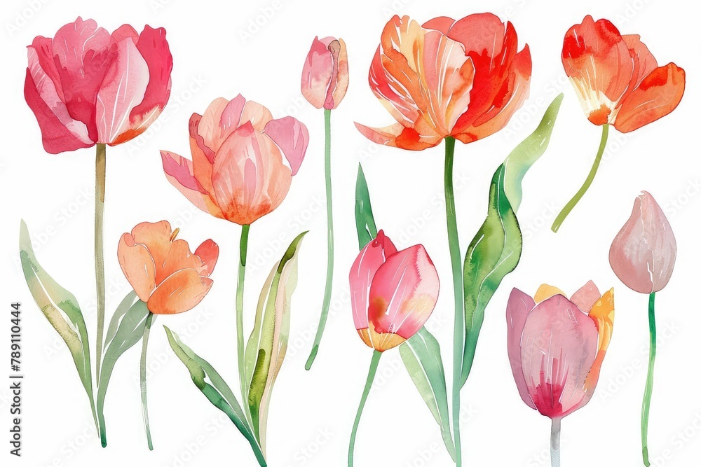 Watercolor tulip clipart in different shades of pink, red, and orange. flowers frame,botanical border, Wildflowers, Spring and Summer Floral, Leaves, Branches. Botanical Plant Illustration. Watercolor tulip clipart in different shades of pink, red, and orange. flowers frame,botanical border, Wildflowers, Spring and Summer Floral, Leaves, Branches. Botanical Plant Illustration.
