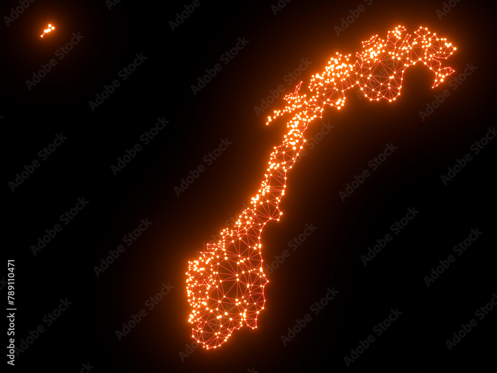 A sketching style of the map Norway. An abstract image for a geographical design template. Image isolated on black background. A sketching style of the map Norway. An abstract image for a geographical design template. Image isolated on black background.
