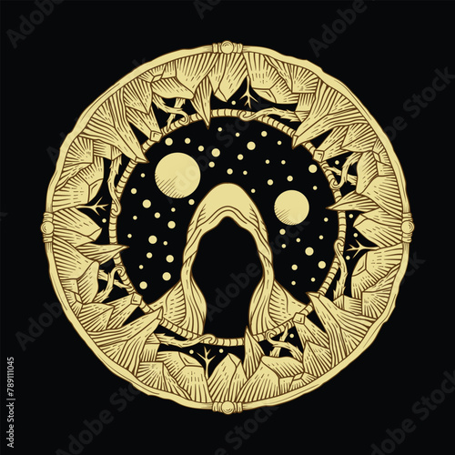 Face of darkness with a cosmic from other dimension background