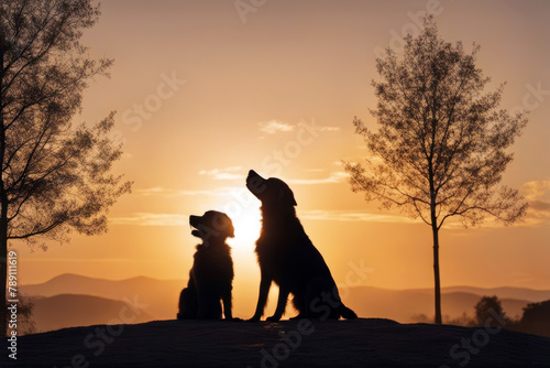 silhouette sunset Dog backlight beautiful adieu sad male trust shepard landscape leaves back death play blue canino sky shepherd young