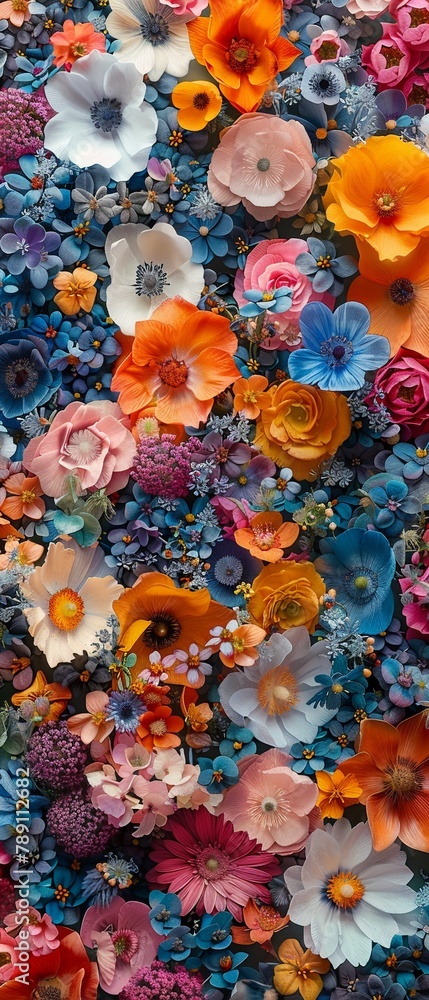 Many closeup flowers, generative AI