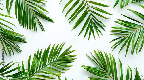 palm branches isolated on white background flat lay top view : Generative AI