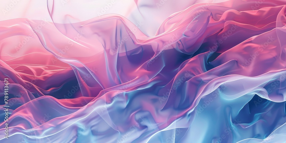 Obraz premium A colorful, flowing piece of fabric with a pink and blue hue. The fabric is made to look like it's made of a material that is very thin and delicate