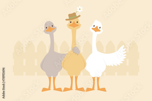 Goose character. Funny geese vector illustration. 