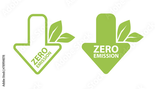Zero Emission. Net zero label stamp design leaves Zero Emission carbon eco stamp symbol Vector