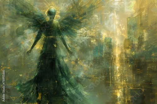 Angel Standing in a City. Generative AI