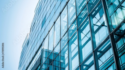 Office buildingfacade Close up of a modern glass building : Generative AI photo