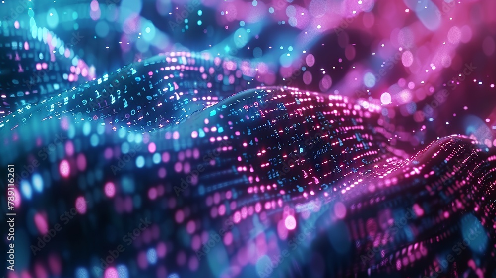 Digital data stream: terabytes of binary code and blockchain encryption in a dynamic neural network - 3D illustration Digital data stream: terabytes of binary code and blockchain encryption in a dynamic neural network - 3D illustration