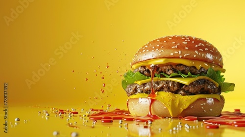 Surreal Melting Aesthetic A Creative Food Concept Burger with Blank Space for Text photo