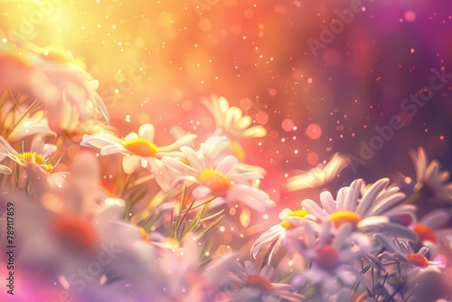 Vibrant Daisies Glowing in Ethereal Sunlight: A Macro Study of Nature's Radiant Beauty © Mickey