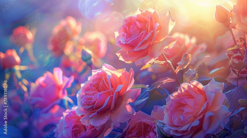 Vibrant Roses Glowing in Ethereal Sunlight A Captivating Macro Shot