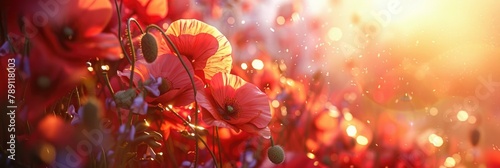 Vibrant Poppies Glowing in Splendid Sunlight A Luminous Closeup of Resplendent Red Poppy Cluster