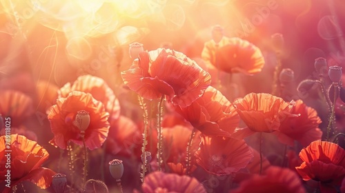 Vibrant Poppy Cluster Glowing in Ethereal Sunlight photo