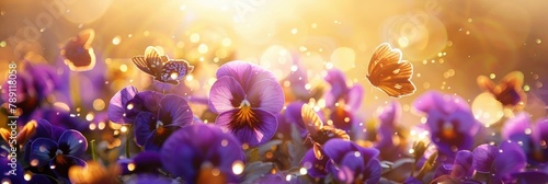 Vibrant Purple Pansies Bask in Sunlights Golden Embrace