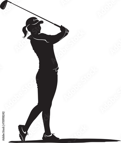 Woman golfer silhouette vector black on white background