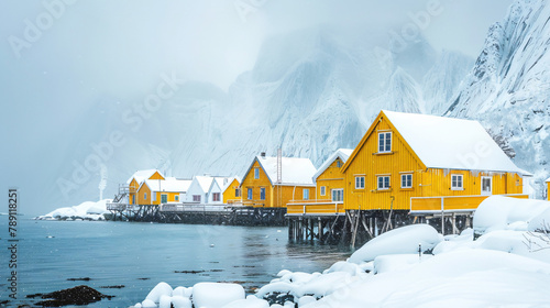 Yellow robe houses of Sakrisoy fishing village  photo