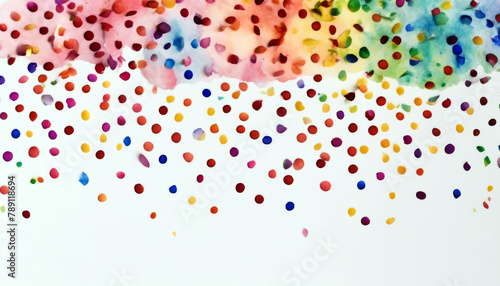 Happy white bright rainbow colorful wide Amazing confetti celebration Watercolor Alive card  background  painted dots  hand colored confetti  blob blot scatter hol photo
