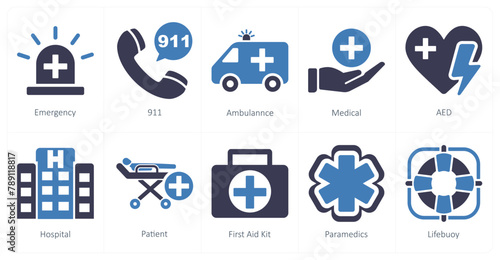 A set of 10 emergency icons as emergency, 911, ambulance