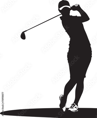 Woman golfer silhouette vector black on white background