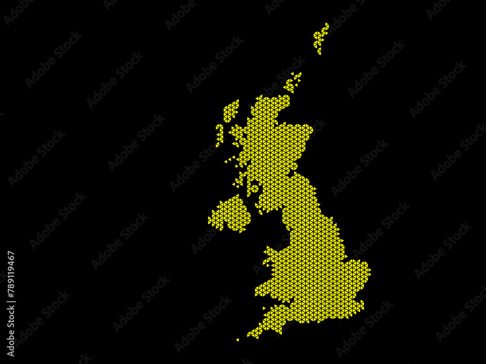 A sketching style of the map United Kingdom. An abstract image for a geographical design template. Image isolated on black background. - obrazy, fototapety, plakaty 
