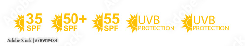 SPF 50 icon. Sun protection for skin. UVA UVB sunscreen protection. SPF icon for or skin cosmetics packaging. Vector