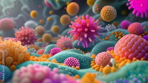 Colorful Illustration of Diverse Microorganisms in Cellular Environment photo