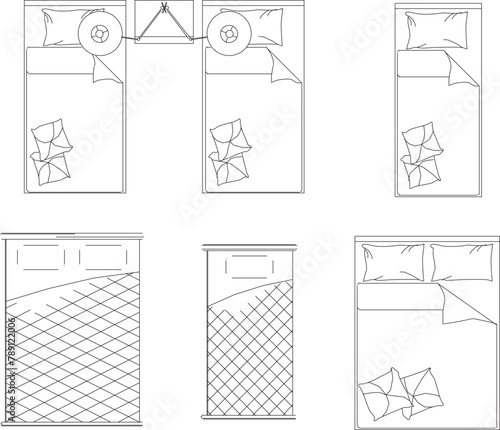 vector image design collection of interior architectural details of a bed in a room at home