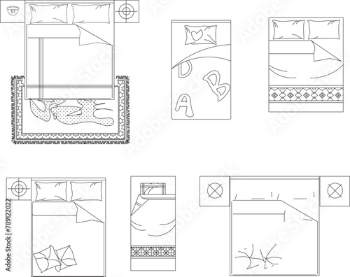 vector image design collection of interior architectural details of a bed in a room at home