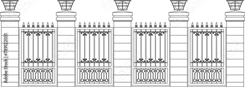 vector image of a classic vintage ethnic old iron fence design