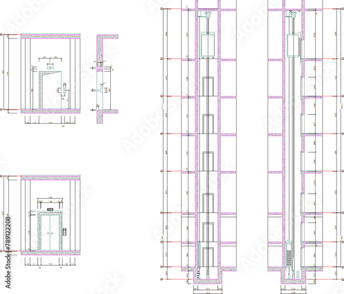 vector image of detailed architectural design of a multi-storey building elevator