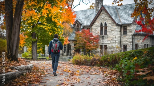 Confident Walk Through Autumn Campus
