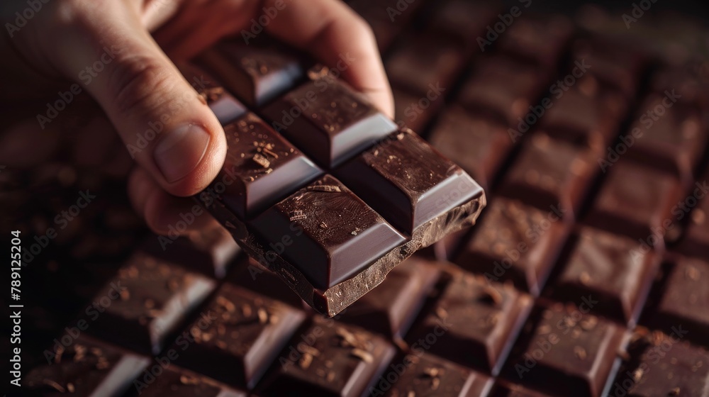 Artistic photo of a hand grasping a bar of dark chocolate, dramatic shadows on an isolated background, ideal for a chocolate brand ad, studio lighting Artistic photo of a hand grasping a bar of dark chocolate, dramatic shadows on an isolated background, ideal for a chocolate brand ad, studio lighting