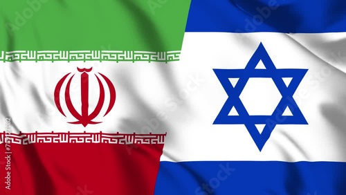 Iran and Israel Flag waving in loop and seamless animation. Iran vs Israel Flag background. Israel and Iran Flag for relation, war, political or military conflict, Peace, Unity, economy or trades.