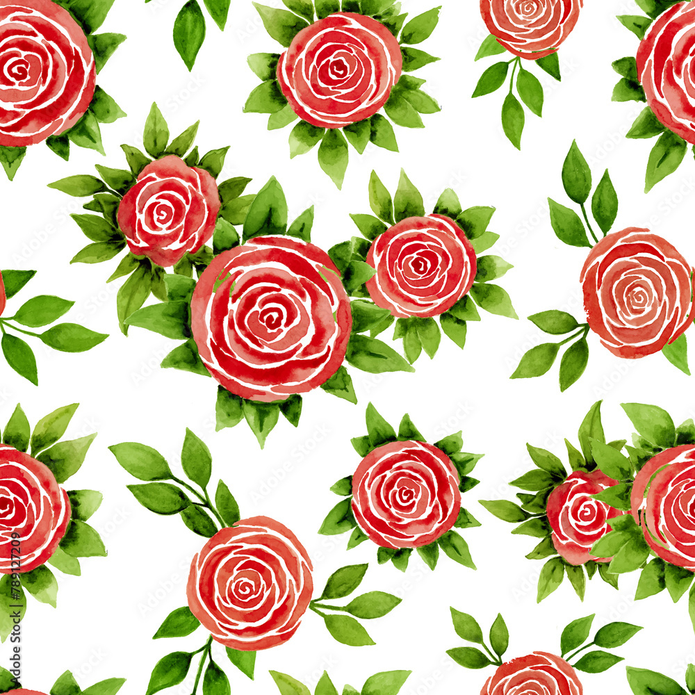 Watercolour pink roses with green leaves, white background. Seamless floral pattern-316. Watercolour pink roses with green leaves, white background. Seamless floral pattern-316.