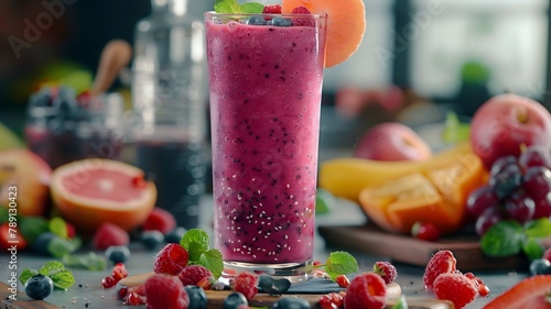 A vibrant fruit smoothie served in a tall glass, brimming with antioxidants and vitamins for a nourishing start to the day. 
 photo