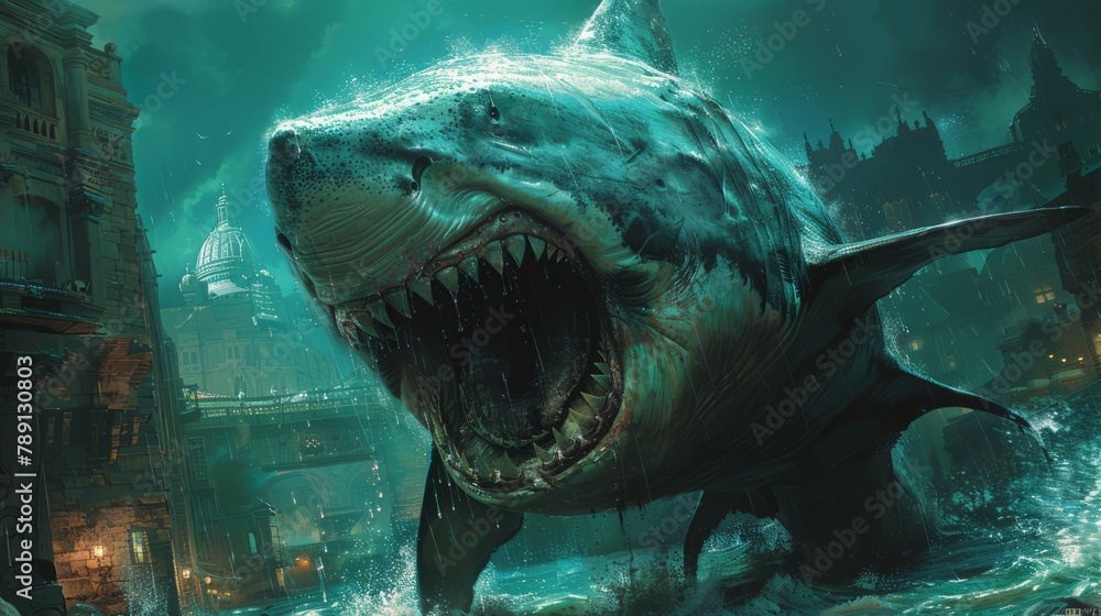 Fototapeta premium dramatic illustration of a great white shark 
