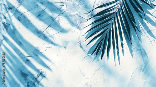 White blue grunge cement texture wall leaf plant shadow backgroundSummer tropical travel beach with minimal clean concept Flat lay palm nature : Generative AI photo