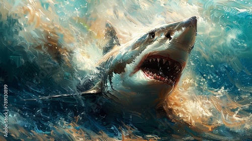 dramatic illustration of a great white shark 