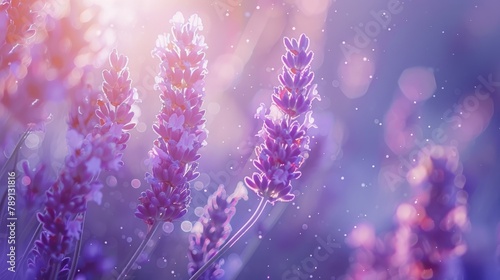Vibrant Sunlight Ethereally Illuminating Dense Cluster of Lavender Field © Mickey