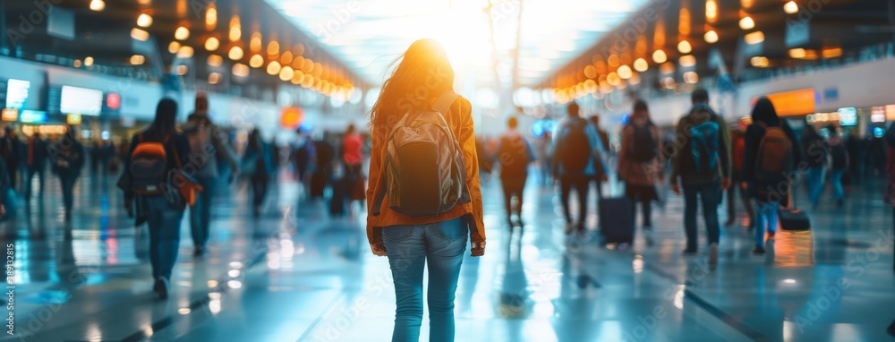 Back View of a Traveler at a Modern Airport.