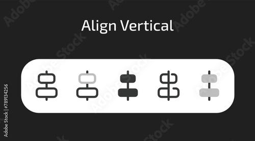 Align Vertical Middle icons in 5 different styles as vector