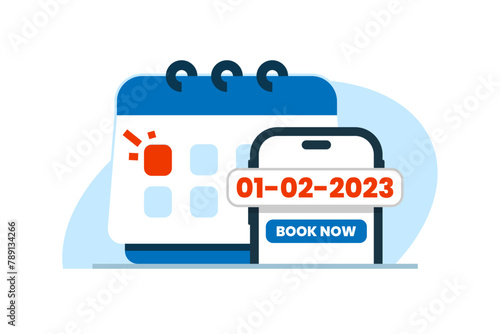 schedule and choose a date. book now via mobile app concept illustration flat design. simple modern graphic element for landing page ui, infographic, icon