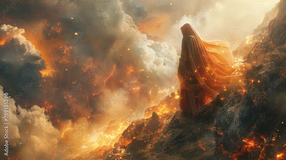 A Celestial Being In Seraphim Veil At The Edge Of A Radiant Celestial