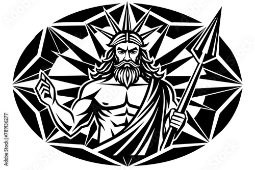 Design illustration  modern pop art god Zeus con  strident  label cubism circle vector silhouette 