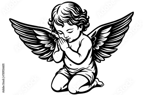 Baby angel praying vector silhouette