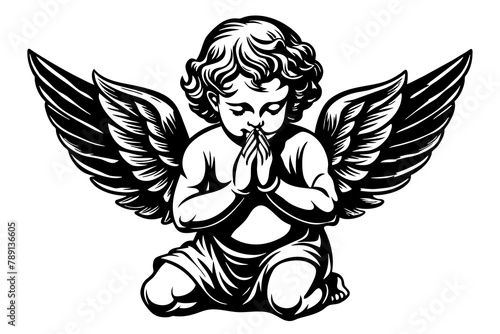 Baby angel praying vector silhouette