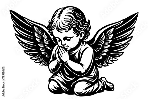 Baby angel praying vector silhouette