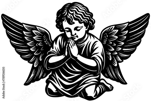 Baby angel praying vector silhouette