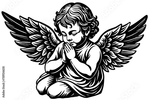 Baby angel praying vector silhouette